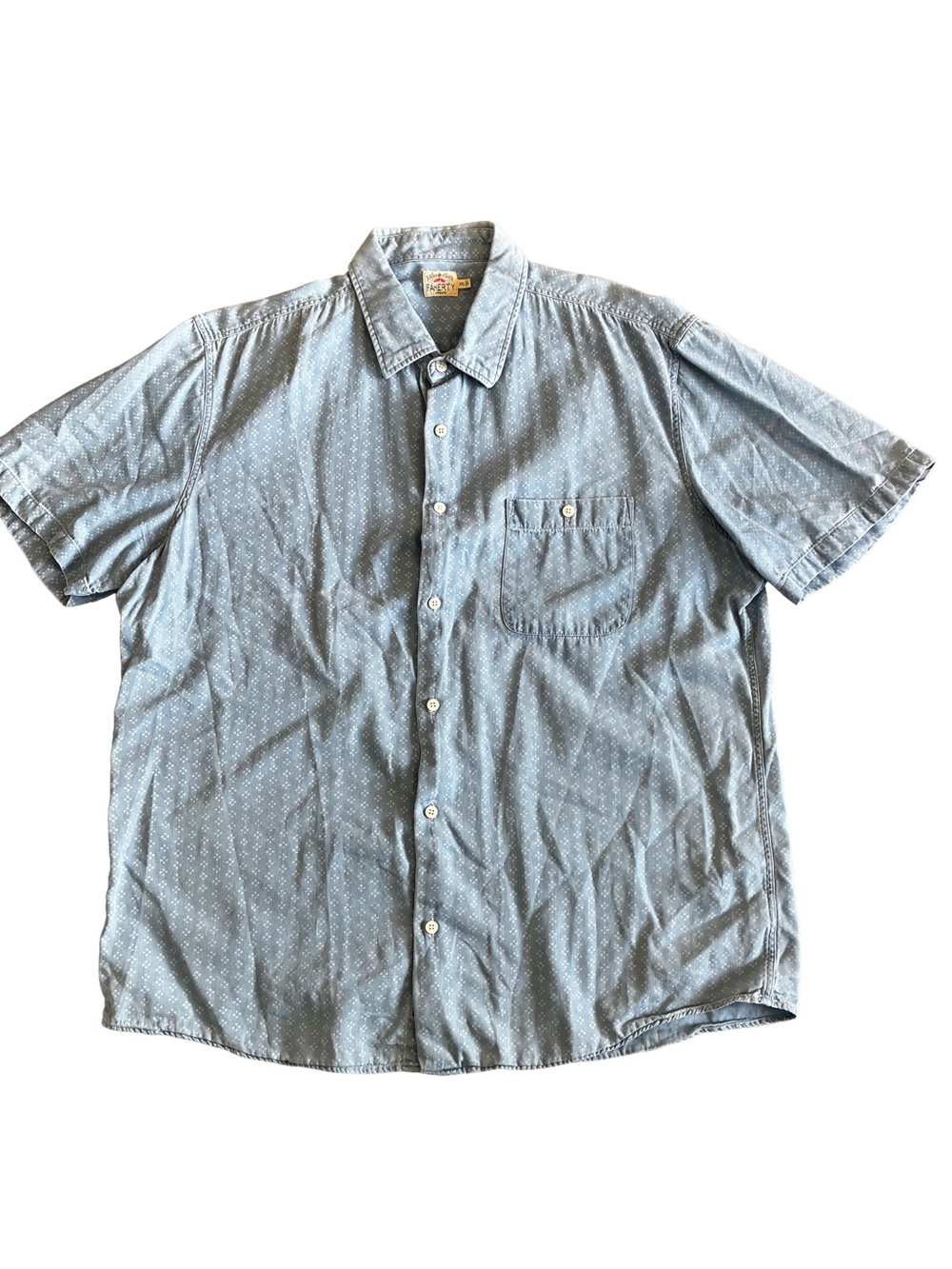 Faherty Men’s XXL Indigo Geometric Organic Cotton Shirt Blue Short Sleeve